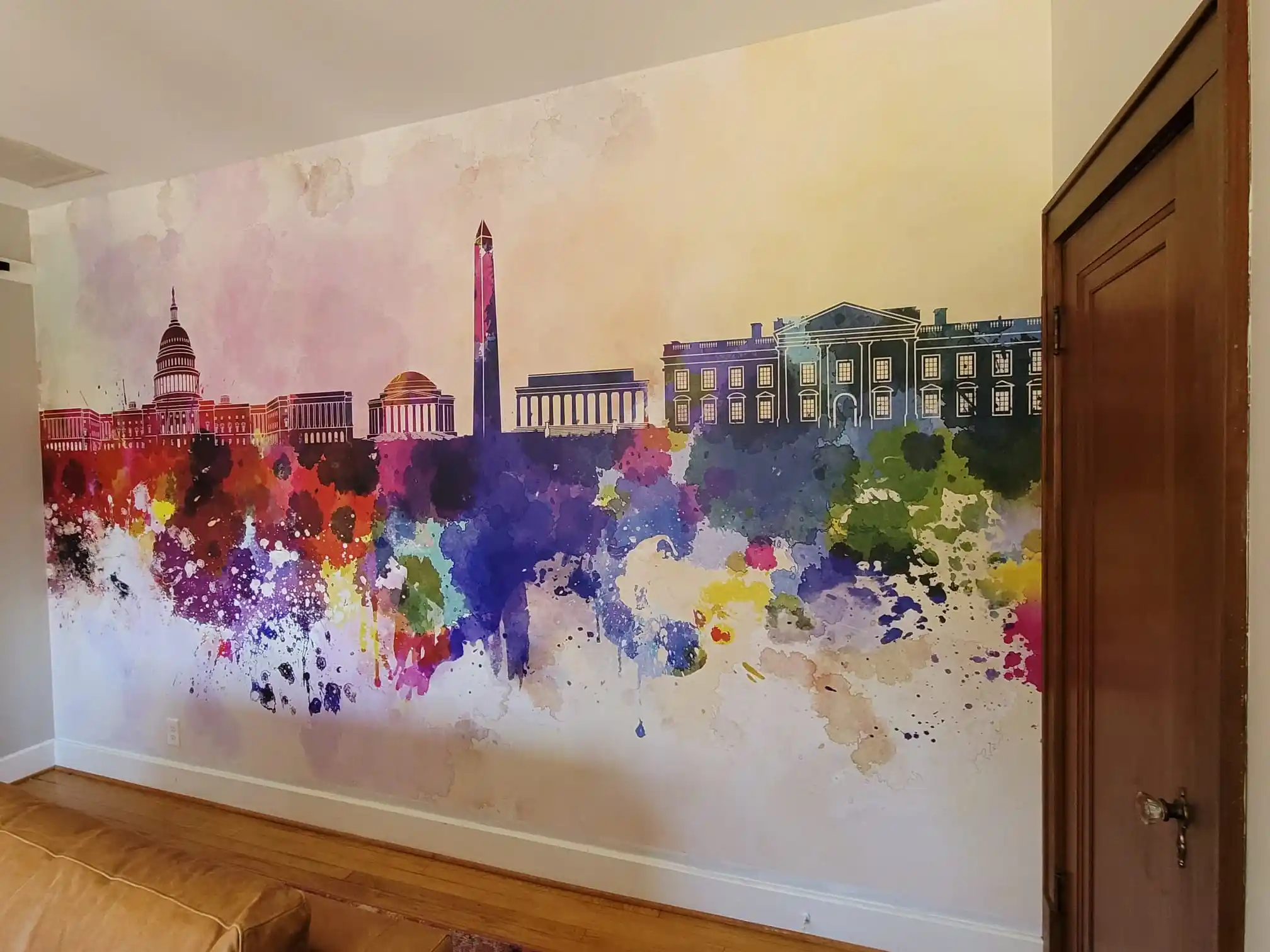 Residential wallpaper installation in Atlanta Georgia living room